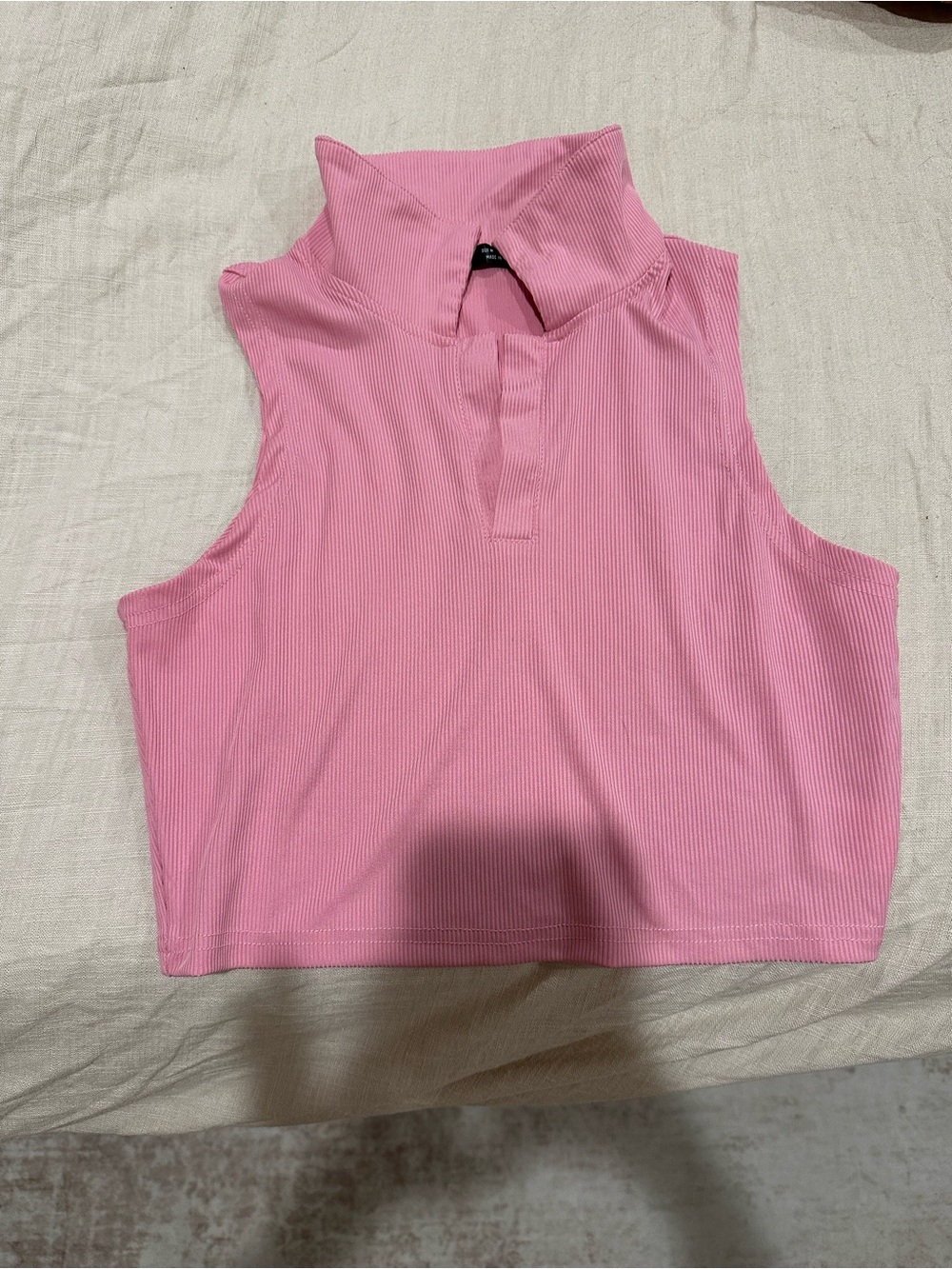 SHEIN Pink Ribbed Sleeveless Mock Neck Crop Top